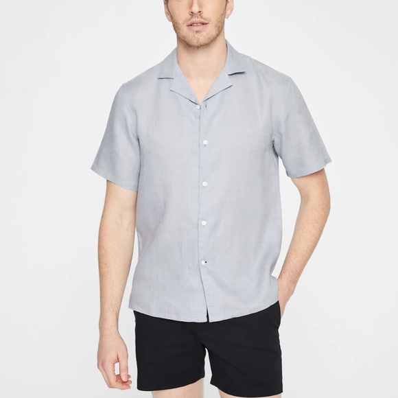 Short Sleeve Yarn Dyed Linen Shirt - Brand New - NEVER WORN - 406 - Med. Blue